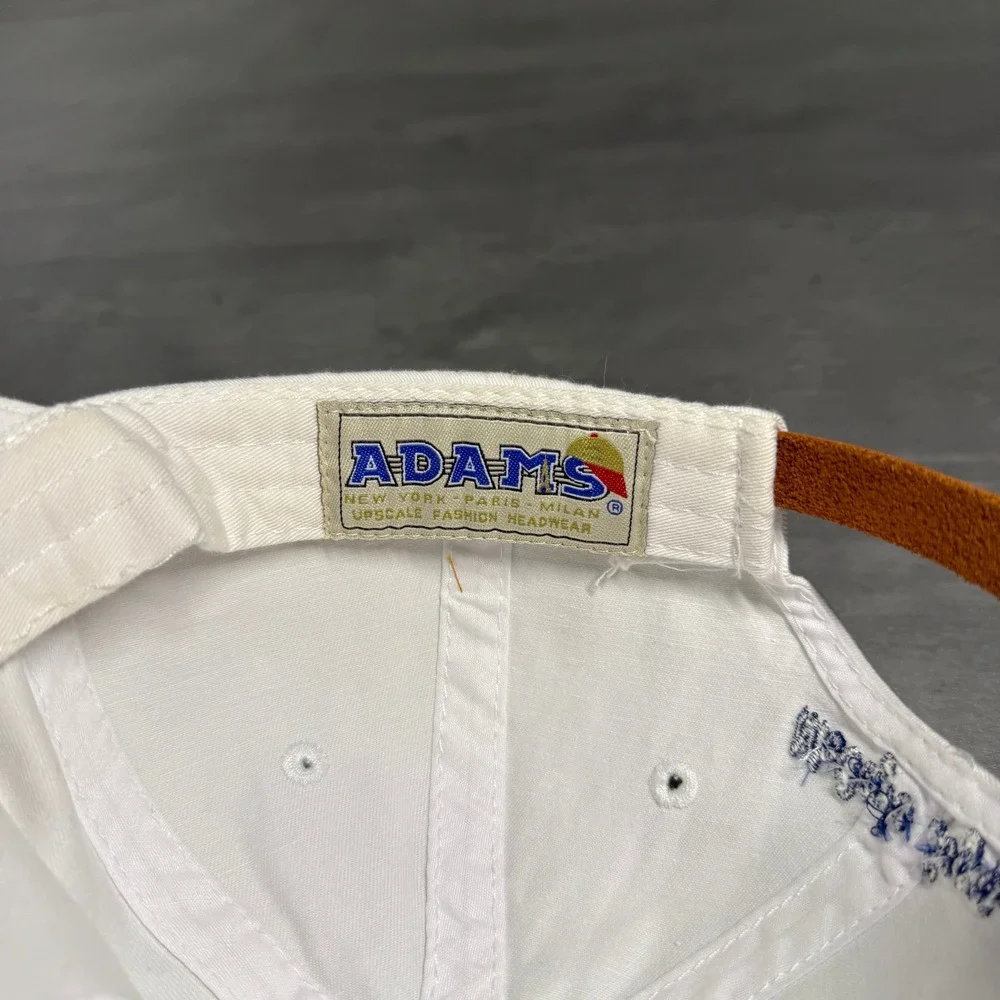 Adams Needlepoint Golf Hat Youth Kid White Embroidered Leather Strapback Dad Cap